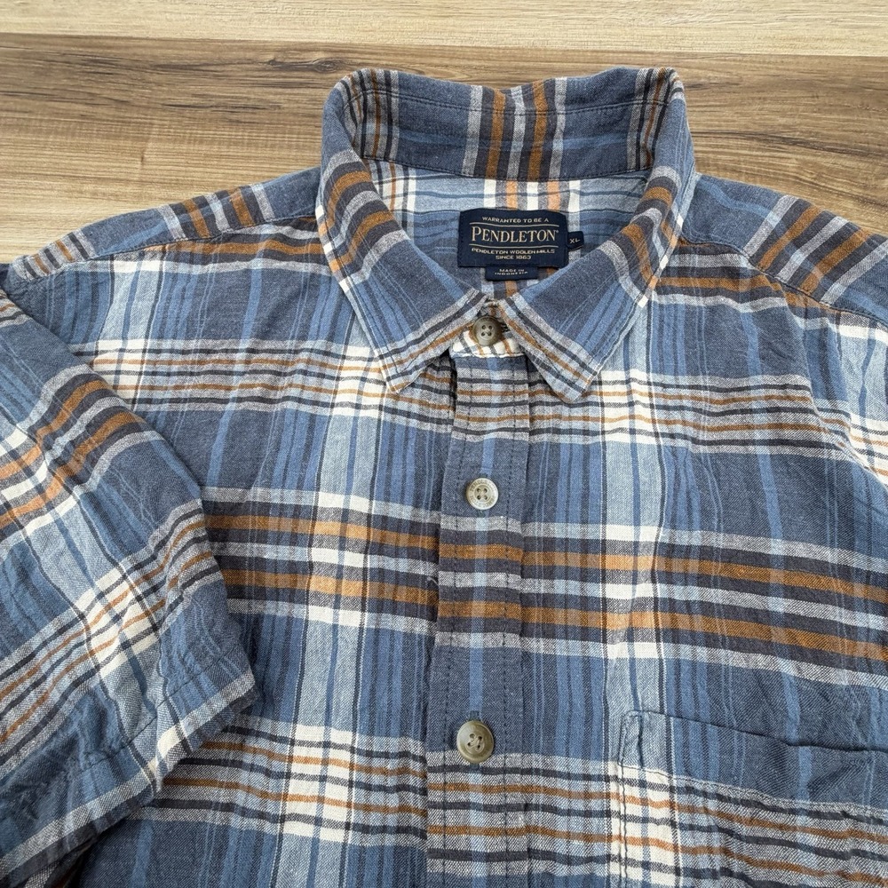 Pendleton Linen Blend Button Down Shirt Mens Size XL Plaid Outdoor Casual Travel